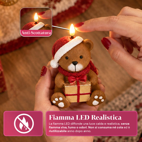 Batteriebetriebene LED-Weihnachtskerze in 3 Varianten – Weihnachtsmann mit Baum, Teddybär und Bärengesicht, realistisch wirkende Flamme, Weihnachtsdekoration