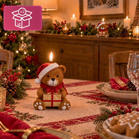 Batteriebetriebene LED-Weihnachtskerze in 3 Varianten – Weihnachtsmann mit Baum, Teddybär und Bärengesicht, realistisch wirkende Flamme, Weihnachtsdekoration