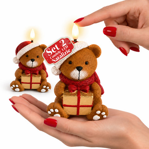 Batteriebetriebene LED-Weihnachtskerze in 3 Varianten – Weihnachtsmann mit Baum, Teddybär und Bärengesicht, realistisch wirkende Flamme, Weihnachtsdekoration
