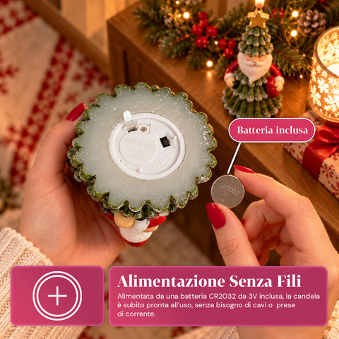Batteriebetriebene LED-Weihnachtskerze in 3 Varianten – Weihnachtsmann mit Baum, Teddybär und Bärengesicht, realistisch wirkende Flamme, Weihnachtsdekoration