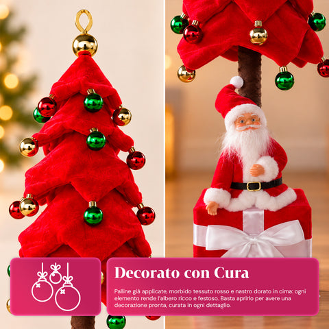 Dekorativer ausziehbarer Weihnachtsbaum, 95 cm und 90 cm, aus Polyester, mit Geschenkpaket-Basis und roten, grünen und goldenen Kugeln – 3 Farbvarianten