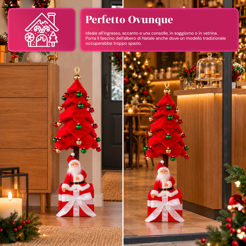 Dekorativer ausziehbarer Weihnachtsbaum, 95 cm und 90 cm, aus Polyester, mit Geschenkpaket-Basis und roten, grünen und goldenen Kugeln – 3 Farbvarianten
