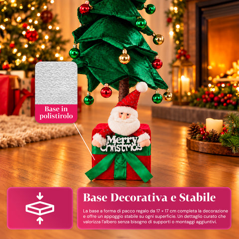 Dekorativer ausziehbarer Weihnachtsbaum, 95 cm und 90 cm, aus Polyester, mit Geschenkpaket-Basis und roten, grünen und goldenen Kugeln – 3 Farbvarianten