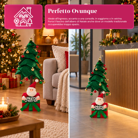 Dekorativer ausziehbarer Weihnachtsbaum, 95 cm und 90 cm, aus Polyester, mit Geschenkpaket-Basis und roten, grünen und goldenen Kugeln – 3 Farbvarianten