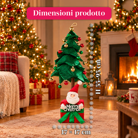 Dekorativer ausziehbarer Weihnachtsbaum, 95 cm und 90 cm, aus Polyester, mit Geschenkpaket-Basis und roten, grünen und goldenen Kugeln – 3 Farbvarianten