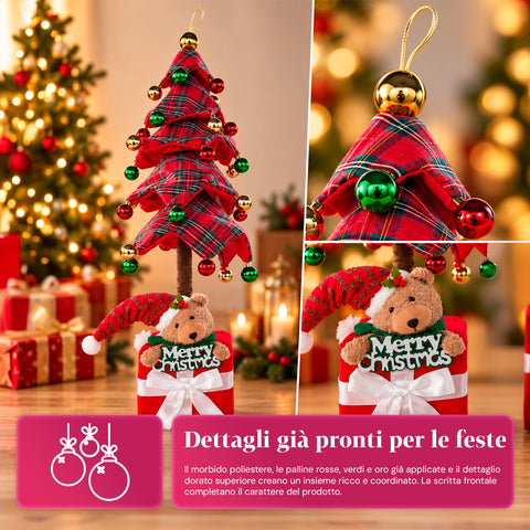 Dekorativer ausziehbarer Weihnachtsbaum, 95 cm und 90 cm, aus Polyester, mit Geschenkpaket-Basis und roten, grünen und goldenen Kugeln – 3 Farbvarianten