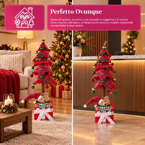 Dekorativer ausziehbarer Weihnachtsbaum, 95 cm und 90 cm, aus Polyester, mit Geschenkpaket-Basis und roten, grünen und goldenen Kugeln – 3 Farbvarianten