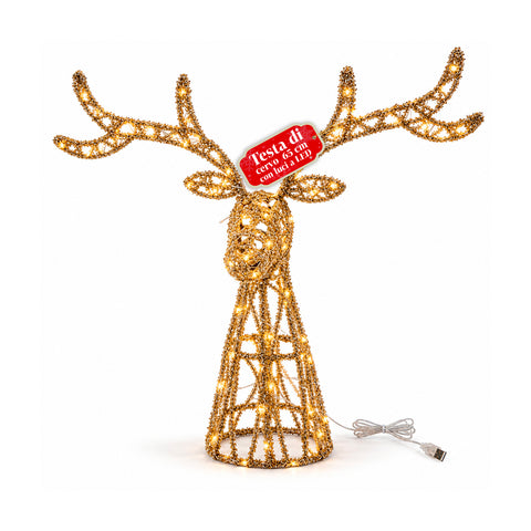 Leuchtender LED-Hirsch mit goldfarbenem Glitzer, Weihnachtsdekoration aus Eisen und Polyethylen, warmweißes USB-Licht, 3 Größen: 65, 85 und 110 cm