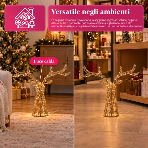 Leuchtender LED-Hirsch mit goldfarbenem Glitzer, Weihnachtsdekoration aus Eisen und Polyethylen, warmweißes USB-Licht, 3 Größen: 65, 85 und 110 cm