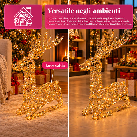 Leuchtender LED-Hirsch mit goldfarbenem Glitzer, Weihnachtsdekoration aus Eisen und Polyethylen, warmweißes USB-Licht, 3 Größen: 65, 85 und 110 cm