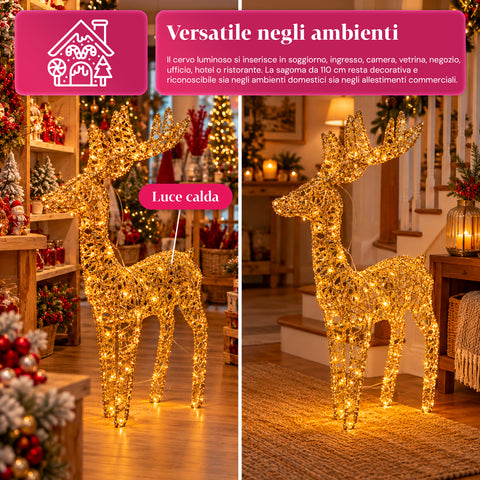 Leuchtender LED-Hirsch mit goldfarbenem Glitzer, Weihnachtsdekoration aus Eisen und Polyethylen, warmweißes USB-Licht, 3 Größen: 65, 85 und 110 cm