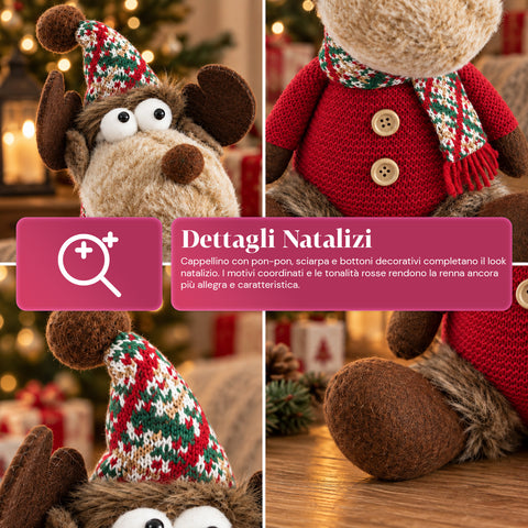 Dekorativer Weihnachts-Rentier aus Polyester – Weihnachtsschmuck mit sandierter Basis, niedliches Design, 4 Stilvarianten, 2 Größen: 35 und 50 cm