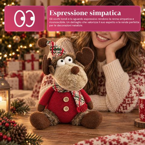 Dekorativer Weihnachts-Rentier aus Polyester – Weihnachtsschmuck mit sandierter Basis, niedliches Design, 4 Stilvarianten, 2 Größen: 35 und 50 cm