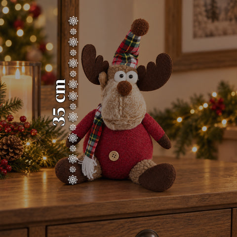 Dekorativer Weihnachts-Rentier aus Polyester – Weihnachtsschmuck mit sandierter Basis, niedliches Design, 4 Stilvarianten, 2 Größen: 35 und 50 cm