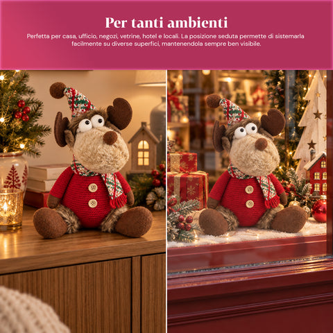 Dekorativer Weihnachts-Rentier aus Polyester – Weihnachtsschmuck mit sandierter Basis, niedliches Design, 4 Stilvarianten, 2 Größen: 35 und 50 cm