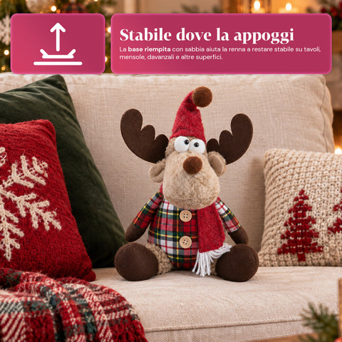 Dekorativer Weihnachts-Rentier aus Polyester – Weihnachtsschmuck mit sandierter Basis, niedliches Design, 4 Stilvarianten, 2 Größen: 35 und 50 cm