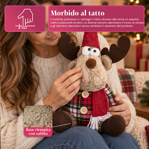 Dekorativer Weihnachts-Rentier aus Polyester – Weihnachtsschmuck mit sandierter Basis, niedliches Design, 4 Stilvarianten, 2 Größen: 35 und 50 cm