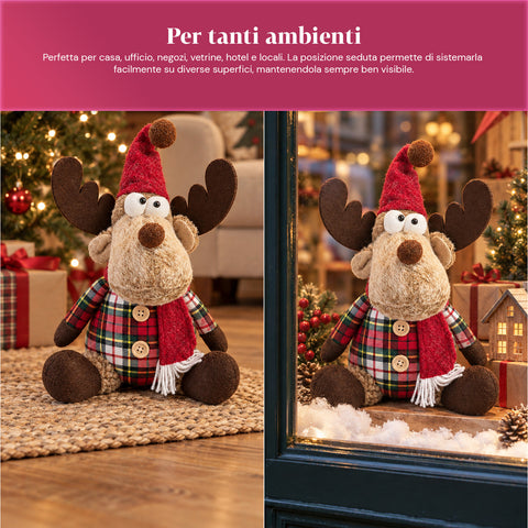 Dekorativer Weihnachts-Rentier aus Polyester – Weihnachtsschmuck mit sandierter Basis, niedliches Design, 4 Stilvarianten, 2 Größen: 35 und 50 cm