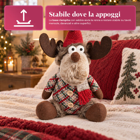 Dekorativer Weihnachts-Rentier aus Polyester – Weihnachtsschmuck mit sandierter Basis, niedliches Design, 4 Stilvarianten, 2 Größen: 35 und 50 cm
