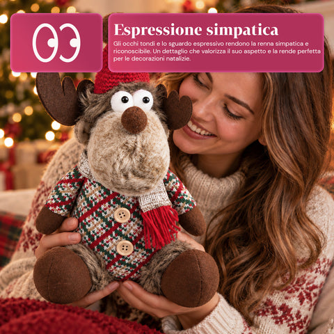 Dekorativer Weihnachts-Rentier aus Polyester – Weihnachtsschmuck mit sandierter Basis, niedliches Design, 4 Stilvarianten, 2 Größen: 35 und 50 cm