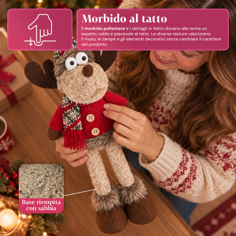 Dekorativer Weihnachts-Rentier aus Polyester – Weihnachtsschmuck mit sandierter Basis, niedliches Design, 4 Stilvarianten, 2 Größen: 35 und 50 cm