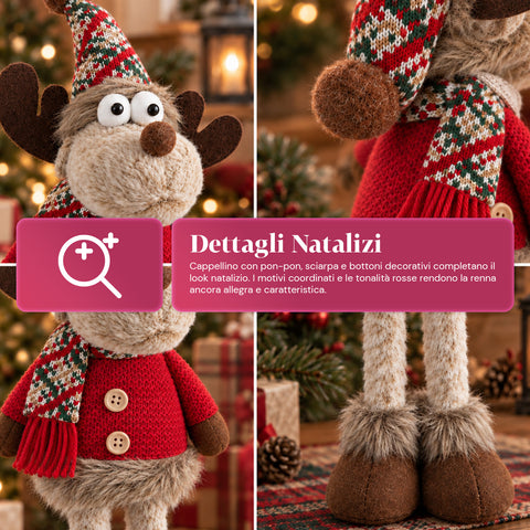 Dekorativer Weihnachts-Rentier aus Polyester – Weihnachtsschmuck mit sandierter Basis, niedliches Design, 4 Stilvarianten, 2 Größen: 35 und 50 cm