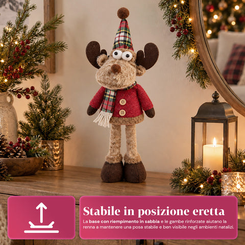 Dekorativer Weihnachts-Rentier aus Polyester – Weihnachtsschmuck mit sandierter Basis, niedliches Design, 4 Stilvarianten, 2 Größen: 35 und 50 cm
