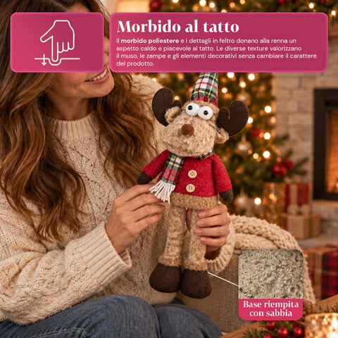Dekorativer Weihnachts-Rentier aus Polyester – Weihnachtsschmuck mit sandierter Basis, niedliches Design, 4 Stilvarianten, 2 Größen: 35 und 50 cm