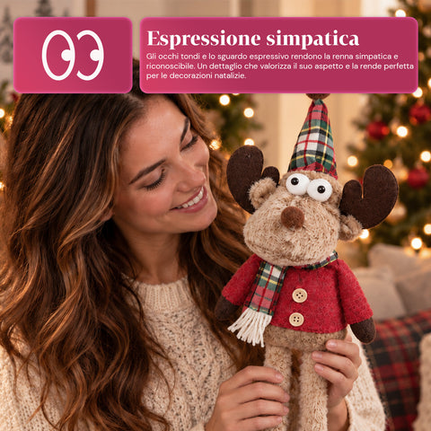 Dekorativer Weihnachts-Rentier aus Polyester – Weihnachtsschmuck mit sandierter Basis, niedliches Design, 4 Stilvarianten, 2 Größen: 35 und 50 cm
