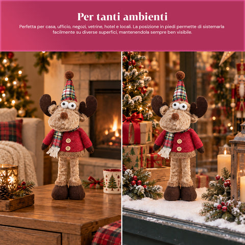 Dekorativer Weihnachts-Rentier aus Polyester – Weihnachtsschmuck mit sandierter Basis, niedliches Design, 4 Stilvarianten, 2 Größen: 35 und 50 cm