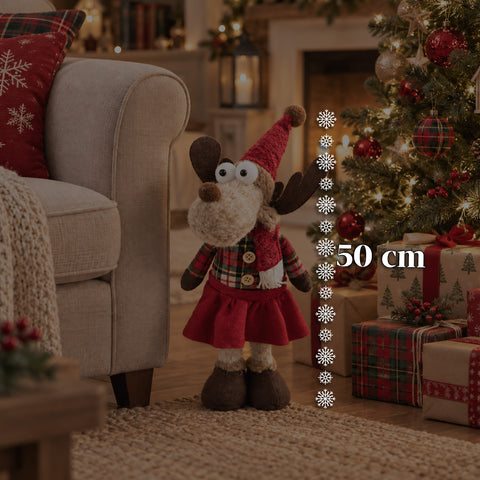 Dekorativer Weihnachts-Rentier aus Polyester – Weihnachtsschmuck mit sandierter Basis, niedliches Design, 4 Stilvarianten, 2 Größen: 35 und 50 cm