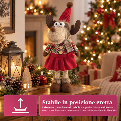 Dekorativer Weihnachts-Rentier aus Polyester – Weihnachtsschmuck mit sandierter Basis, niedliches Design, 4 Stilvarianten, 2 Größen: 35 und 50 cm