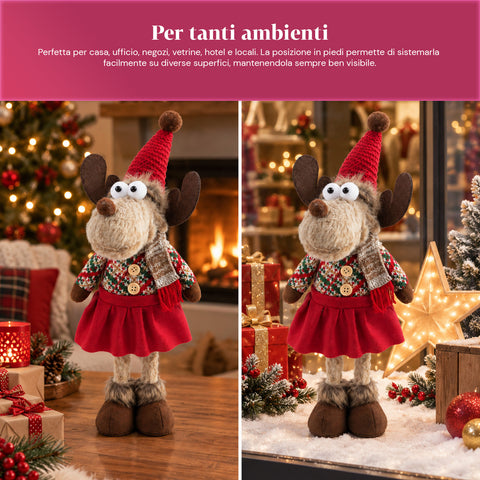 Dekorativer Weihnachts-Rentier aus Polyester – Weihnachtsschmuck mit sandierter Basis, niedliches Design, 4 Stilvarianten, 2 Größen: 35 und 50 cm