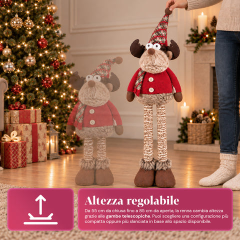 Dekoratives ausziehbares Weihnachtstier 55–85 cm – Weihnachtsschmuck mit Teleskopbeinen, Metallrahmen, Polyester, 4 Stilvarianten