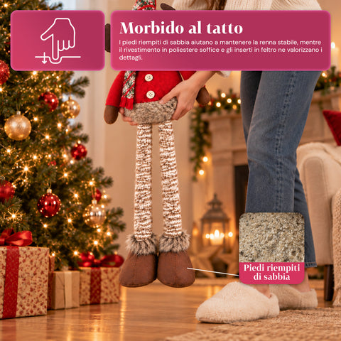 Dekoratives ausziehbares Weihnachtstier 55–85 cm – Weihnachtsschmuck mit Teleskopbeinen, Metallrahmen, Polyester, 4 Stilvarianten