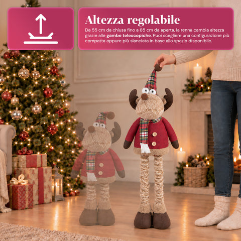 Dekoratives ausziehbares Weihnachtstier 55–85 cm – Weihnachtsschmuck mit Teleskopbeinen, Metallrahmen, Polyester, 4 Stilvarianten