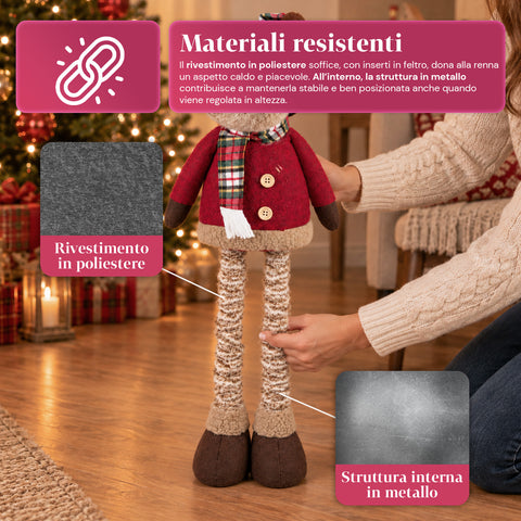 Dekoratives ausziehbares Weihnachtstier 55–85 cm – Weihnachtsschmuck mit Teleskopbeinen, Metallrahmen, Polyester, 4 Stilvarianten