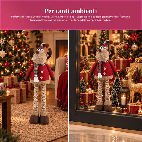 Dekoratives ausziehbares Weihnachtstier 55–85 cm – Weihnachtsschmuck mit Teleskopbeinen, Metallrahmen, Polyester, 4 Stilvarianten