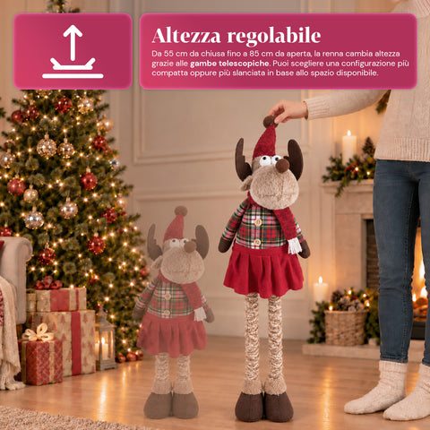 Dekoratives ausziehbares Weihnachtstier 55–85 cm – Weihnachtsschmuck mit Teleskopbeinen, Metallrahmen, Polyester, 4 Stilvarianten