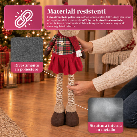 Dekoratives ausziehbares Weihnachtstier 55–85 cm – Weihnachtsschmuck mit Teleskopbeinen, Metallrahmen, Polyester, 4 Stilvarianten