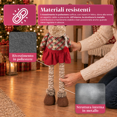 Dekoratives ausziehbares Weihnachtstier 55–85 cm – Weihnachtsschmuck mit Teleskopbeinen, Metallrahmen, Polyester, 4 Stilvarianten