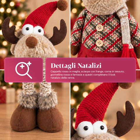 Dekoratives ausziehbares Weihnachtstier 55–85 cm – Weihnachtsschmuck mit Teleskopbeinen, Metallrahmen, Polyester, 4 Stilvarianten