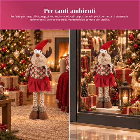 Dekoratives ausziehbares Weihnachtstier 55–85 cm – Weihnachtsschmuck mit Teleskopbeinen, Metallrahmen, Polyester, 4 Stilvarianten