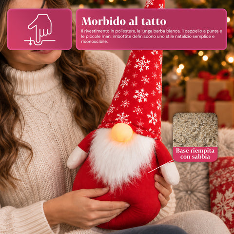Weihnachtswichtel-Türstopper 60 cm mit LED in der Nase, 3 Lichtmodi, mit 1 kg Sand gefüllt, weiches Polyester – Bindbox