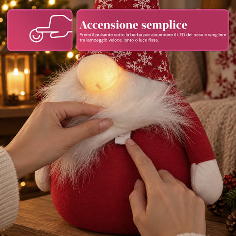 Weihnachtswichtel-Türstopper 60 cm mit LED in der Nase, 3 Lichtmodi, mit 1 kg Sand gefüllt, weiches Polyester – Bindbox