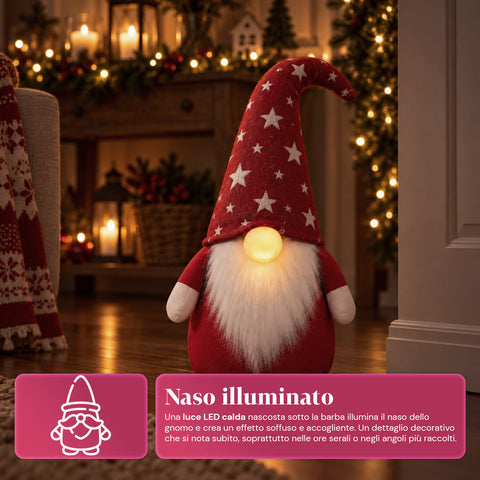 Weihnachtswichtel-Türstopper 60 cm mit LED in der Nase, 3 Lichtmodi, mit 1 kg Sand gefüllt, weiches Polyester – Bindbox