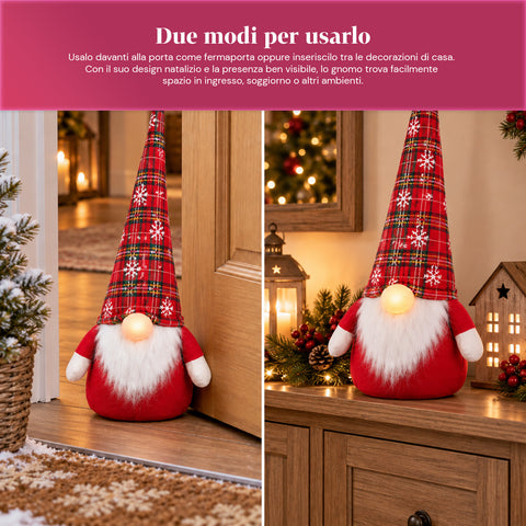 Weihnachtswichtel-Türstopper 60 cm mit LED in der Nase, 3 Lichtmodi, mit 1 kg Sand gefüllt, weiches Polyester – Bindbox