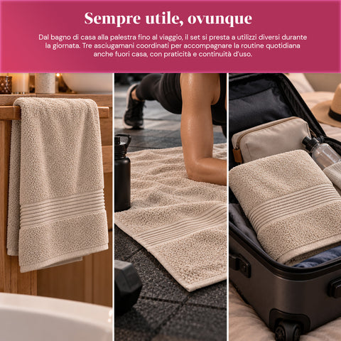 3er-Set Handtücher aus 100 % Baumwolle – 3-teiliges Badetuch-Set mit Badetuch 90x140, Handtuch 60x100 und Gästehandtuch 40x60 cm, weich und saugfähig, 6 Farben