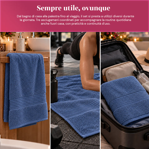 3er-Set Handtücher aus 100 % Baumwolle – 3-teiliges Badetuch-Set mit Badetuch 90x140, Handtuch 60x100 und Gästehandtuch 40x60 cm, weich und saugfähig, 6 Farben
