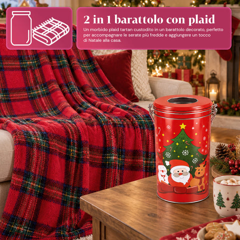 Weihnachtliche Dose 30x16 cm mit Coral-Fleece-Decke 145x110 cm, weiche karierte Tartan-Decke – Blind Box